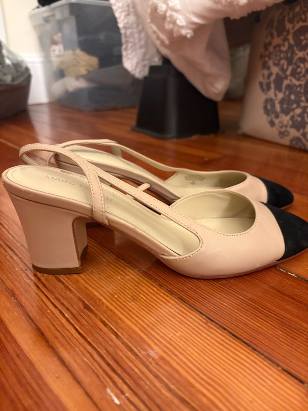 Marc Fisher Blush and Black Slingback Block Heels